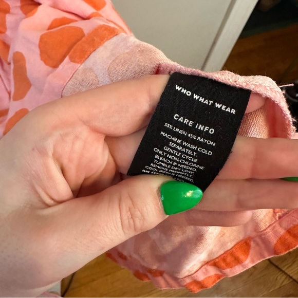 Who What Wear | Pink and Orange Polka Dot Linen Tiered Maxi Dress Size Medium - Picture 6 of 8